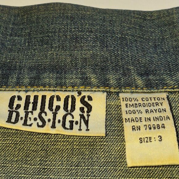 Chico's Design 100% Cotton Size 3, Blue Denim Embroidery, A Few Embroidery Flaws - Picture 8 of 16